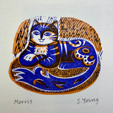 Morris the Cat - a hand printed lino cut print
