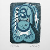Humbert the Cat - a hand printed lino cut print