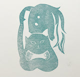 Humbert the Cat - a hand printed lino cut print