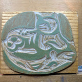 Morris the Cat - a hand printed lino cut print