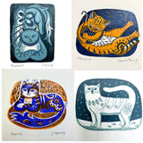 All 4 Cat Handprinted Linocut Prints -