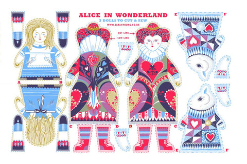 Alice in Wonderland Tea Towel / Cut and Sew Kit - A silkscreen design by Sarah Young