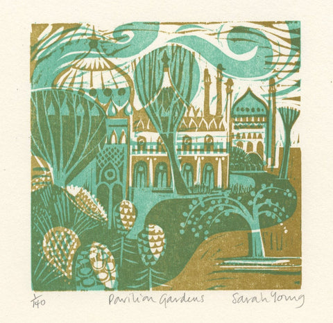 Pavilion Gardens - Woodcut Print