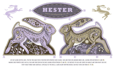 Hester the Hare Tea Towel / Cut and Sew Kit - A silkscreen design by Sarah Young