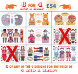 Any 6 Tea Towel / Cut and Sew Kit Designs for the price of 4 and a half Silkscreen designs by Sarah Young